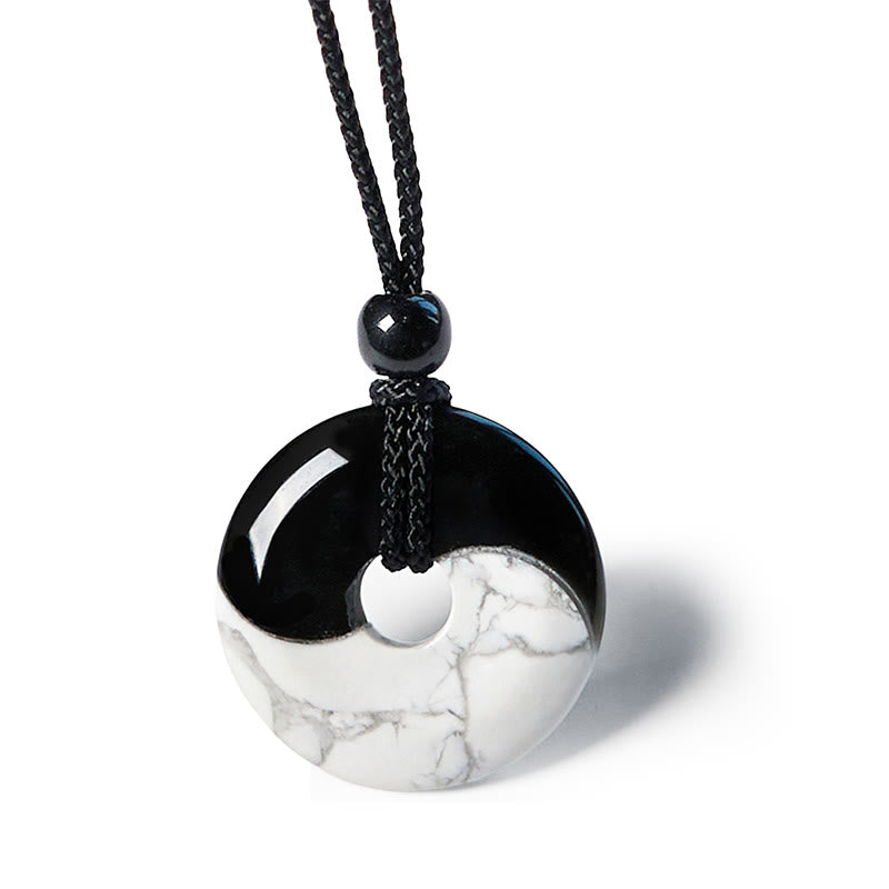 Black Obsidian White Turquoise Yin Yang Necklace | Strength & Peace