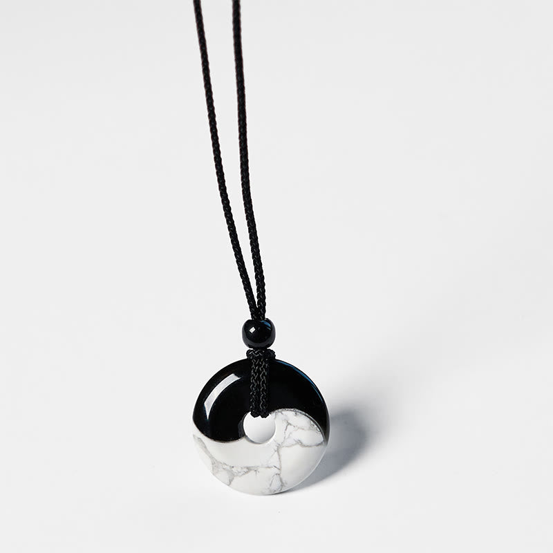 Black Obsidian White Turquoise Yin Yang Necklace | Strength & Peace