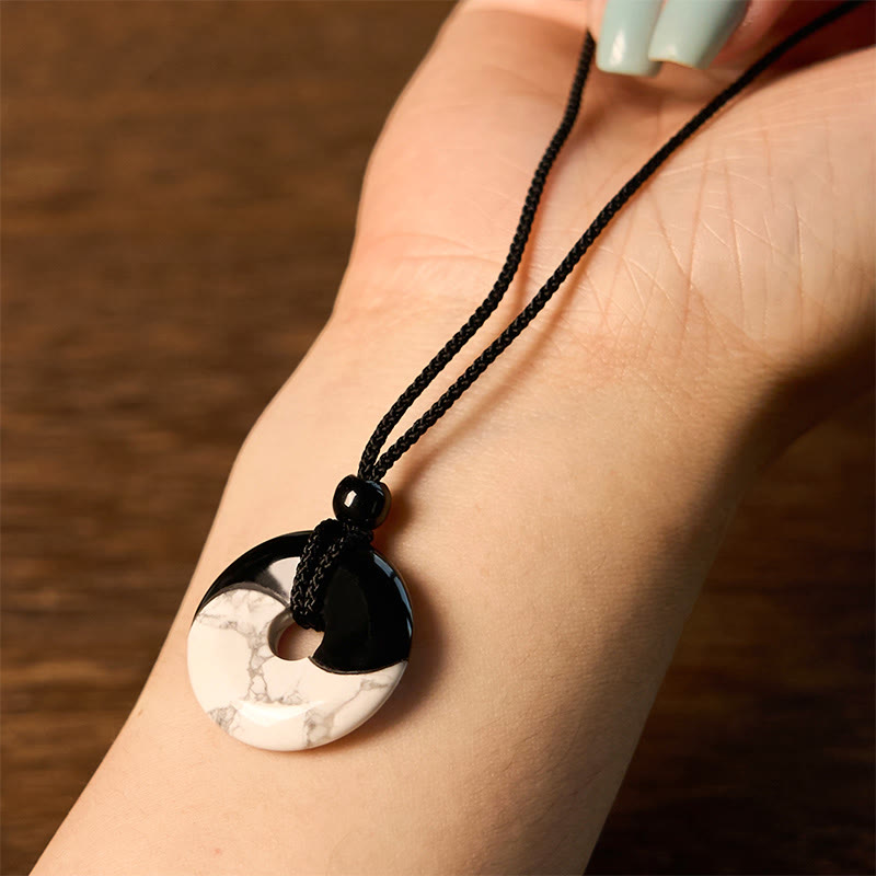 Black Obsidian White Turquoise Yin Yang Necklace | Strength & Peace