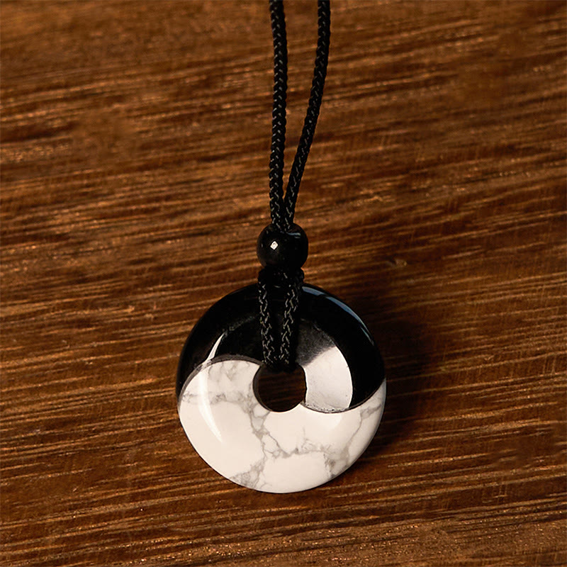 Black Obsidian White Turquoise Yin Yang Necklace | Strength & Peace