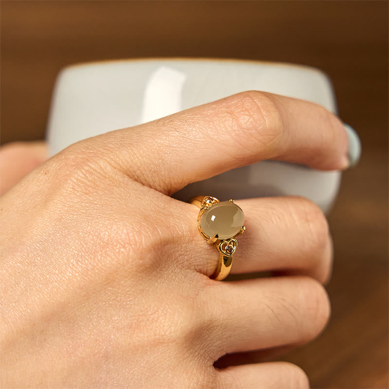 8-10mm Hetian Jade Heart-Shaped Copper Luck Open Ring