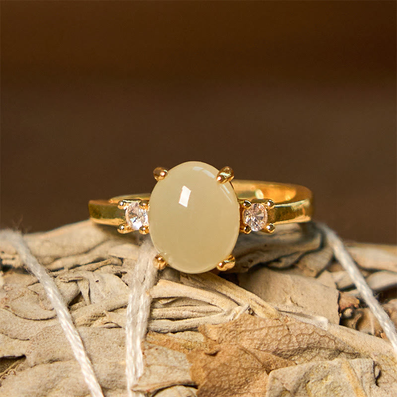 8x10mm Hetian Jade Prosperity Zirconia Egg Ring