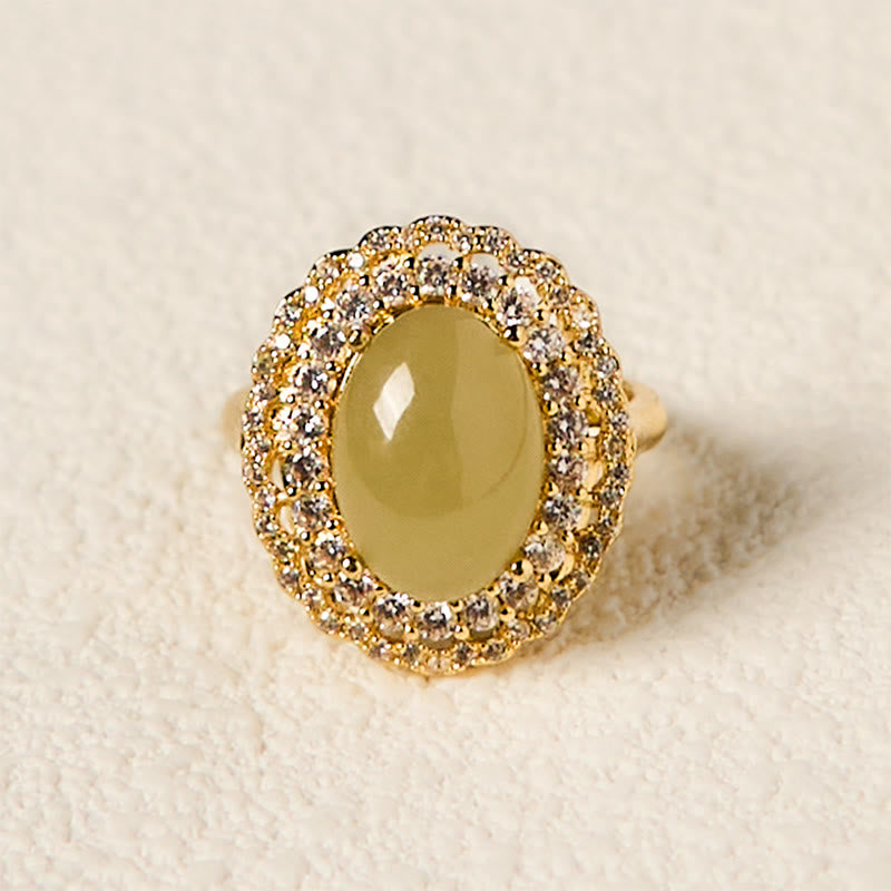 13x10mm Hetian Jade Abundance Ring in Gold Plated Copper
