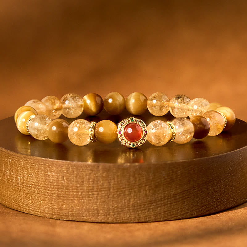 8mm Citrine Tiger Eye Red Agate Generosity Bracelet