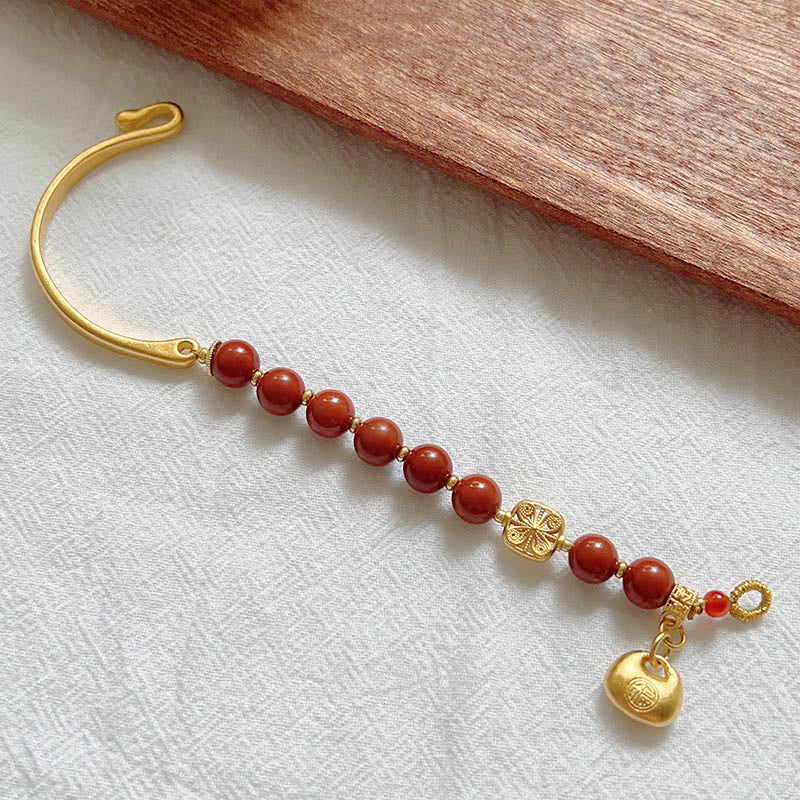 South Red Agate Fu Character Ingot Half Bracelet