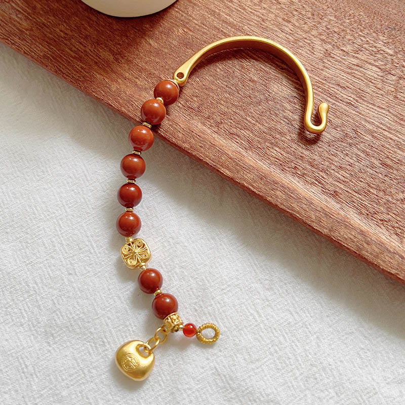 South Red Agate Fu Character Ingot Half Bracelet