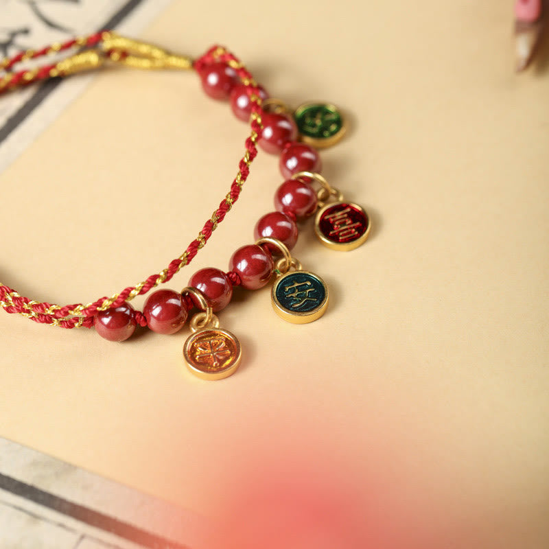 Cinnabar Peace and Joy Red String Adjustable Blessing Bracelet
