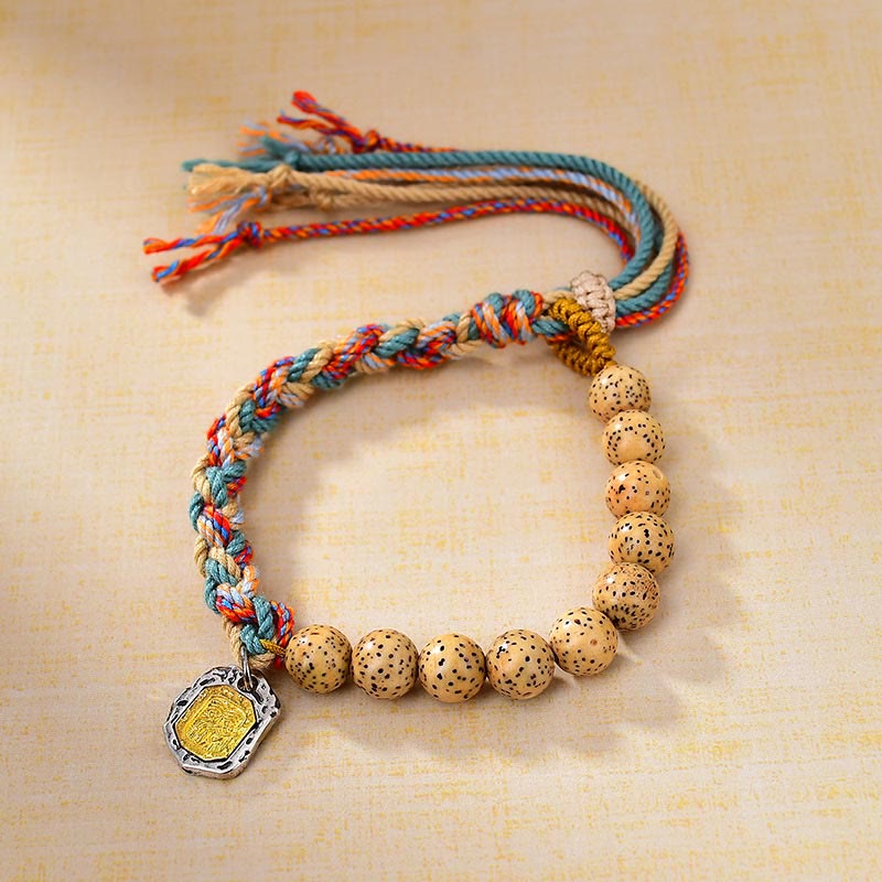 Adjustable Tibetan Colored Rope Bodhi Seed Bracelet for Protection & Wealth