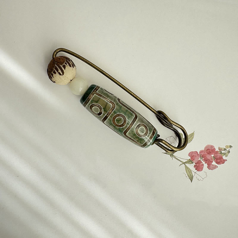 Neun-Augen-Dzi-Perle Bodhi-Samen Lotus Schutzbrosche