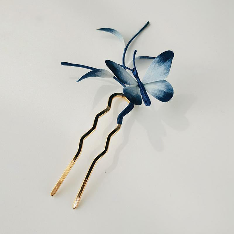 Handmade Mulberry Silk Velvet Flower Butterfly Brooch Hairpin