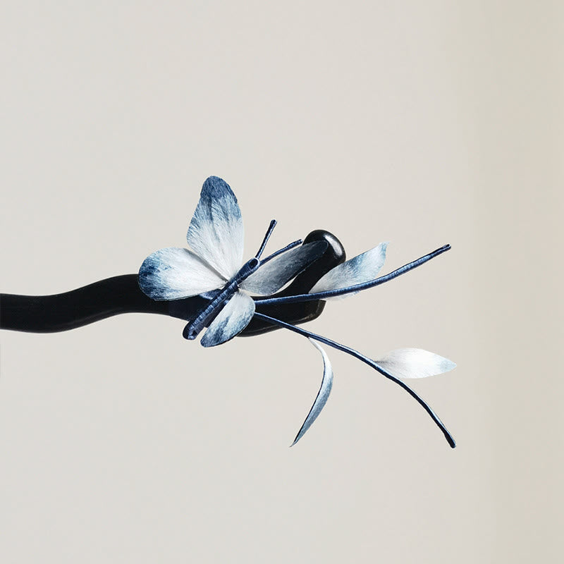 Handmade Mulberry Silk Velvet Flower Butterfly Brooch Hairpin