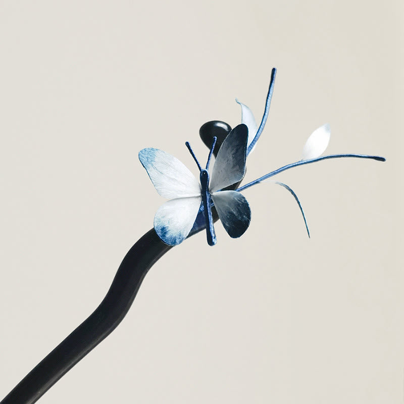 Handmade Mulberry Silk Velvet Flower Butterfly Brooch Hairpin