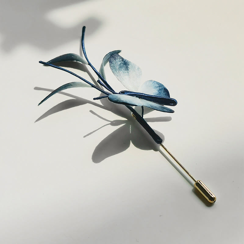 Handmade Mulberry Silk Velvet Flower Butterfly Brooch Hairpin