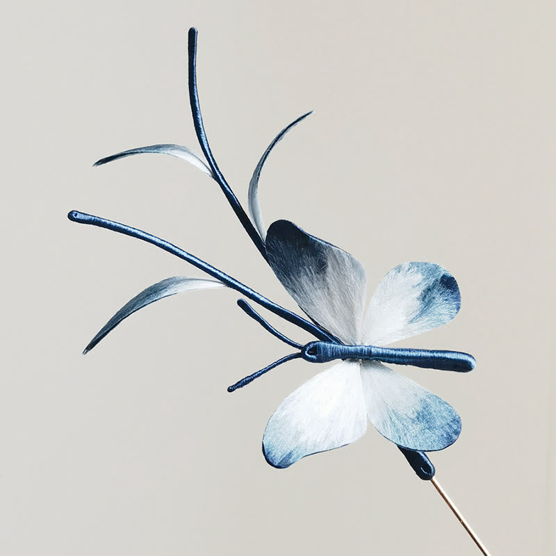 Handmade Mulberry Silk Velvet Flower Butterfly Brooch Hairpin