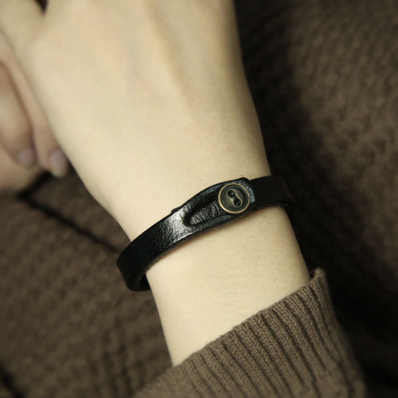 Vintage Leather Button Buckle Confidence Bracelet