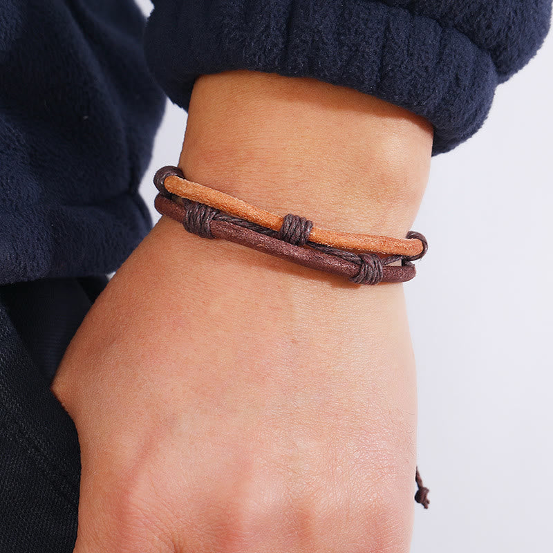 Vintage Leather Hemp Rope Strength Bracelet Unisex