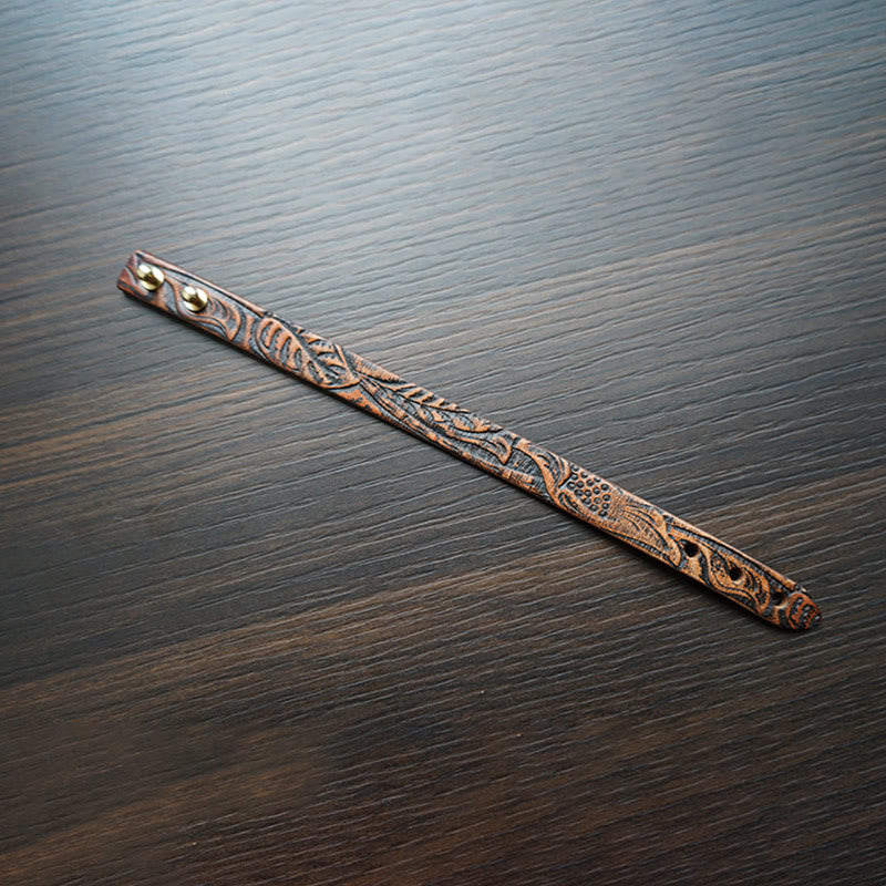 Vintage Printed Leather Spiritual Bracelet with Copper Balance