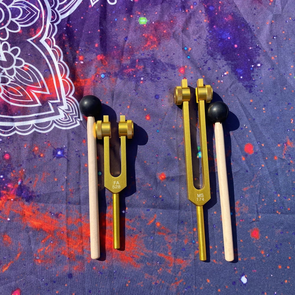 174 Hz & 528 Hz Solfeggio Tuning Forks with Crystal Handle - On sale