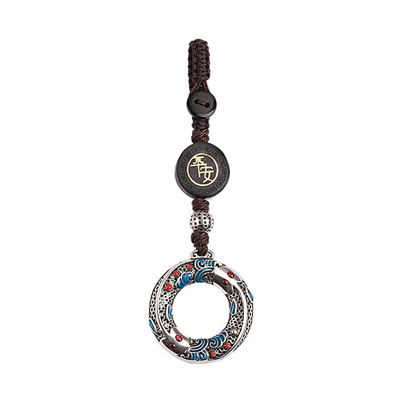 Double Koi Fish Peace Buckle Key Chain for Luck & Protection