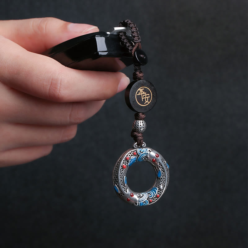 Double Koi Fish Peace Buckle Key Chain for Luck & Protection