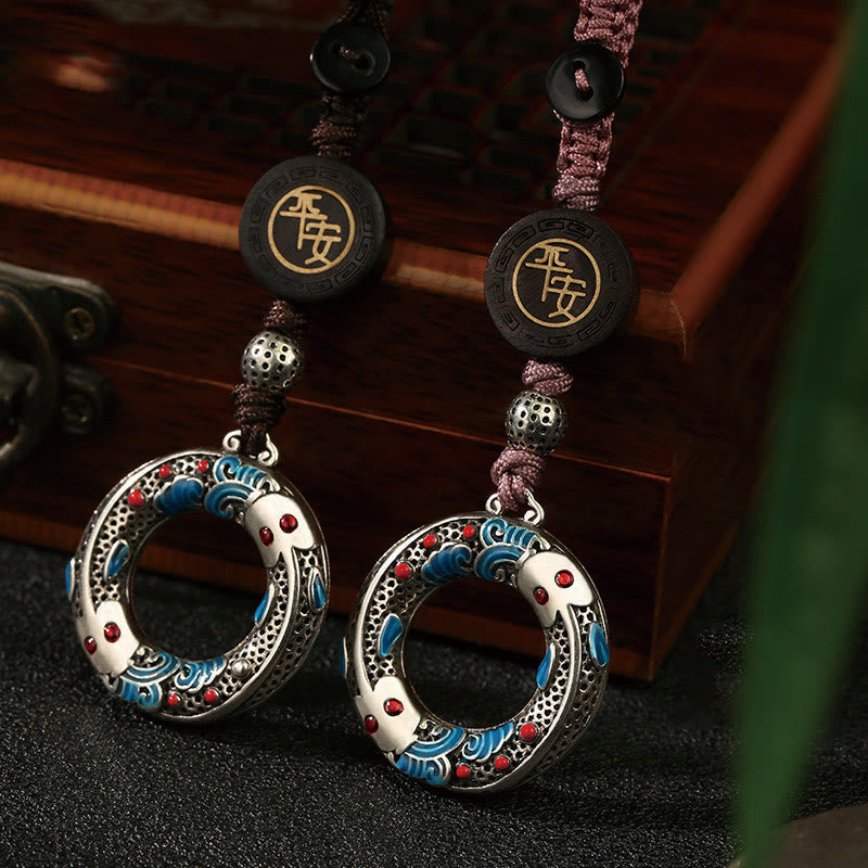 Double Koi Fish Peace Buckle Key Chain for Luck & Protection