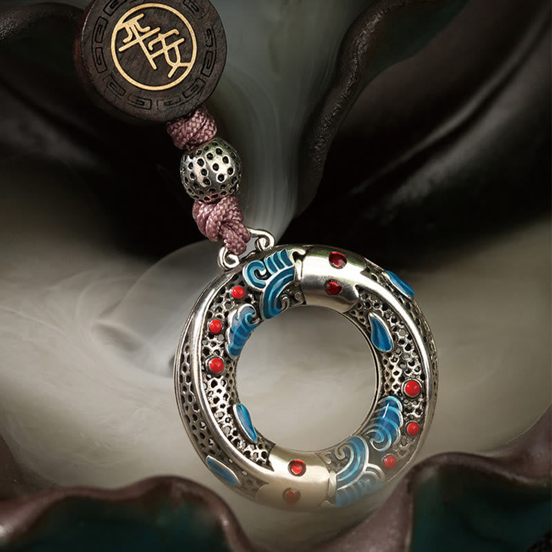 Double Koi Fish Peace Buckle Key Chain for Luck & Protection