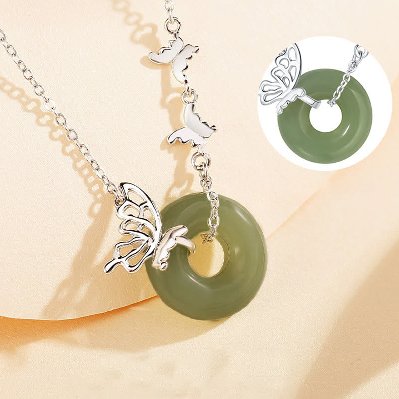 14-17cm Hetian Jade Peace Buckle Butterfly Bracelet & Necklace