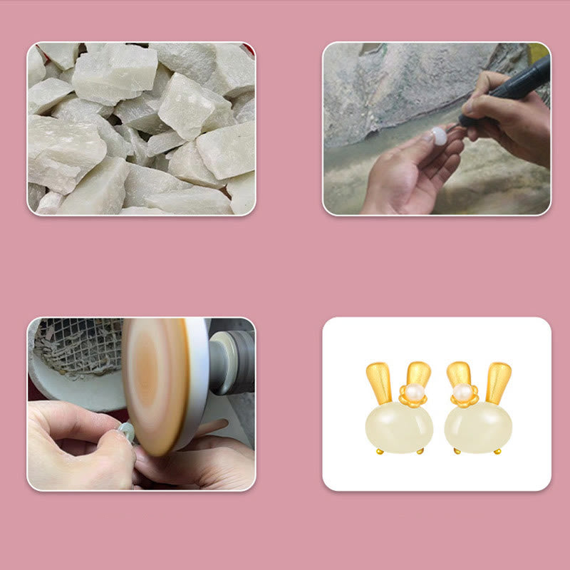 Natürliche Hetian Jade Kaninchen Perlen Ohrringe