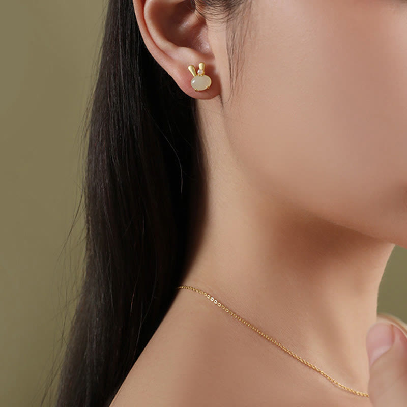Natürliche Hetian Jade Kaninchen Perlen Ohrringe