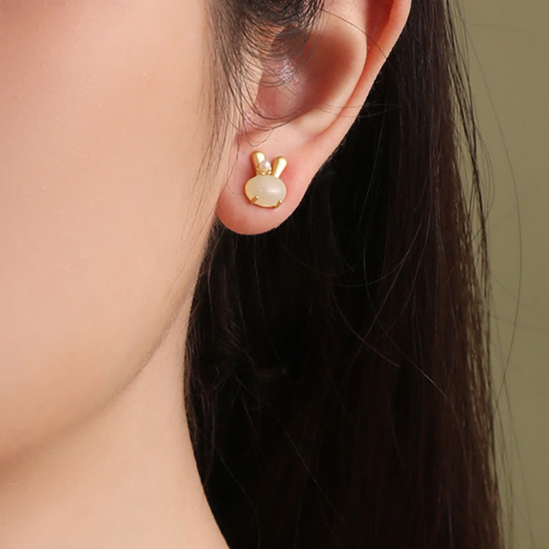 Natürliche Hetian Jade Kaninchen Perlen Ohrringe