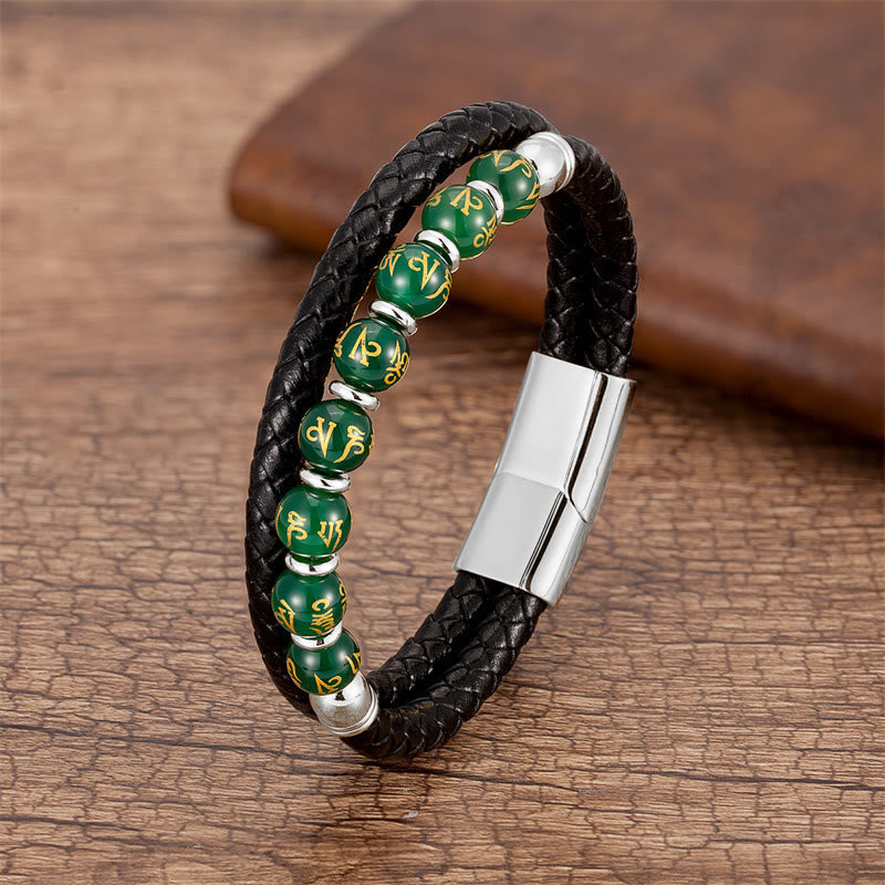 Mehrstein-Om Mani Padme Hum-Lederarmband
