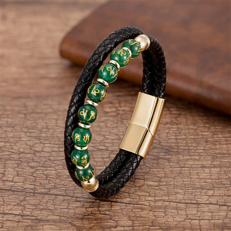 Mehrstein-Om Mani Padme Hum-Lederarmband