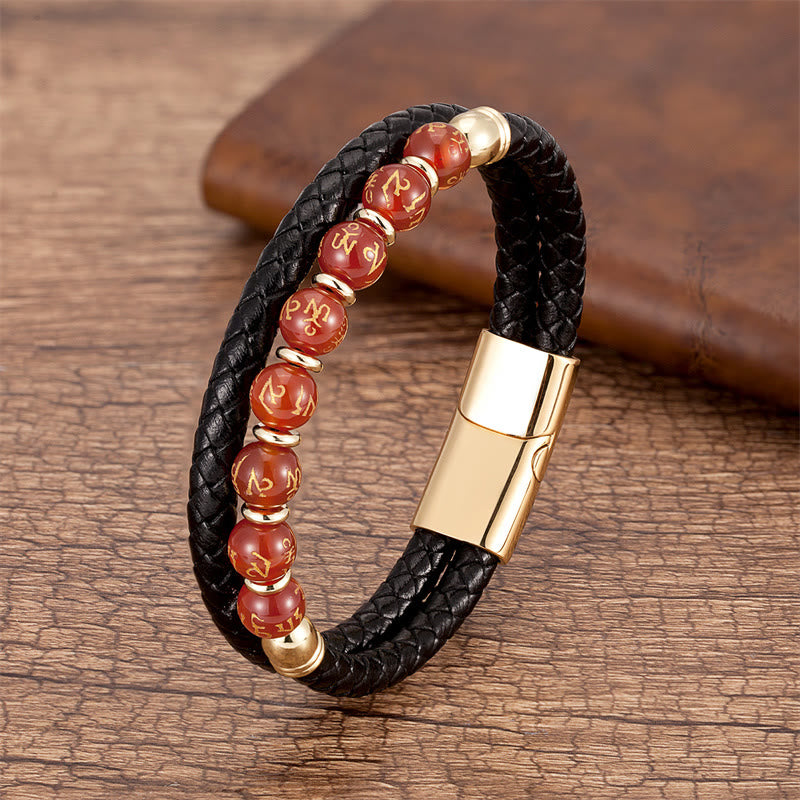 Mehrstein-Om Mani Padme Hum-Lederarmband