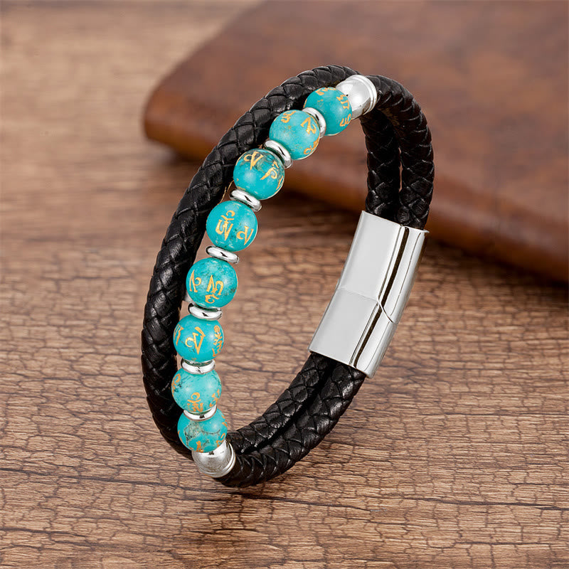 Mehrstein-Om Mani Padme Hum-Lederarmband