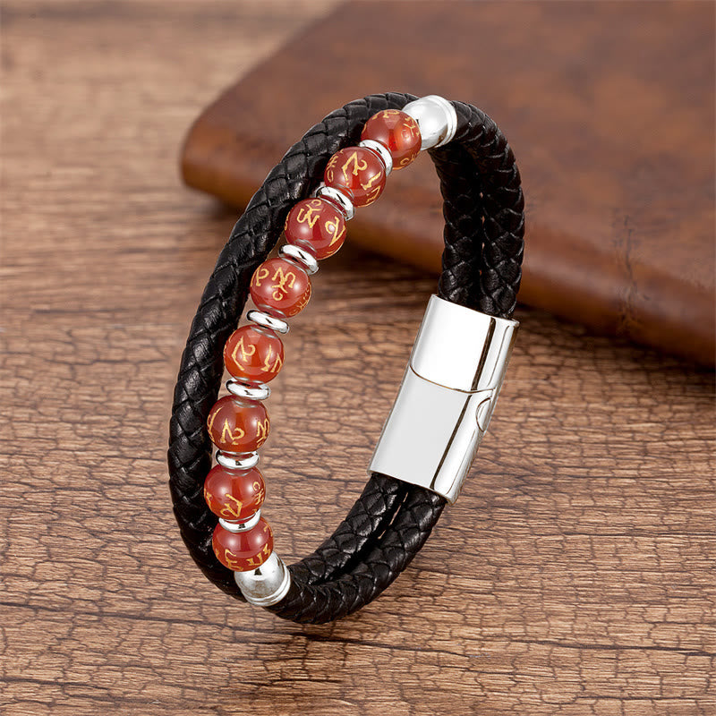 Mehrstein-Om Mani Padme Hum-Lederarmband