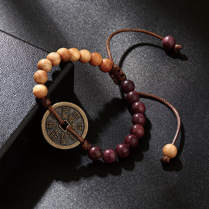 Ebony Wood Bagua Copper Coin Protection Bracelet