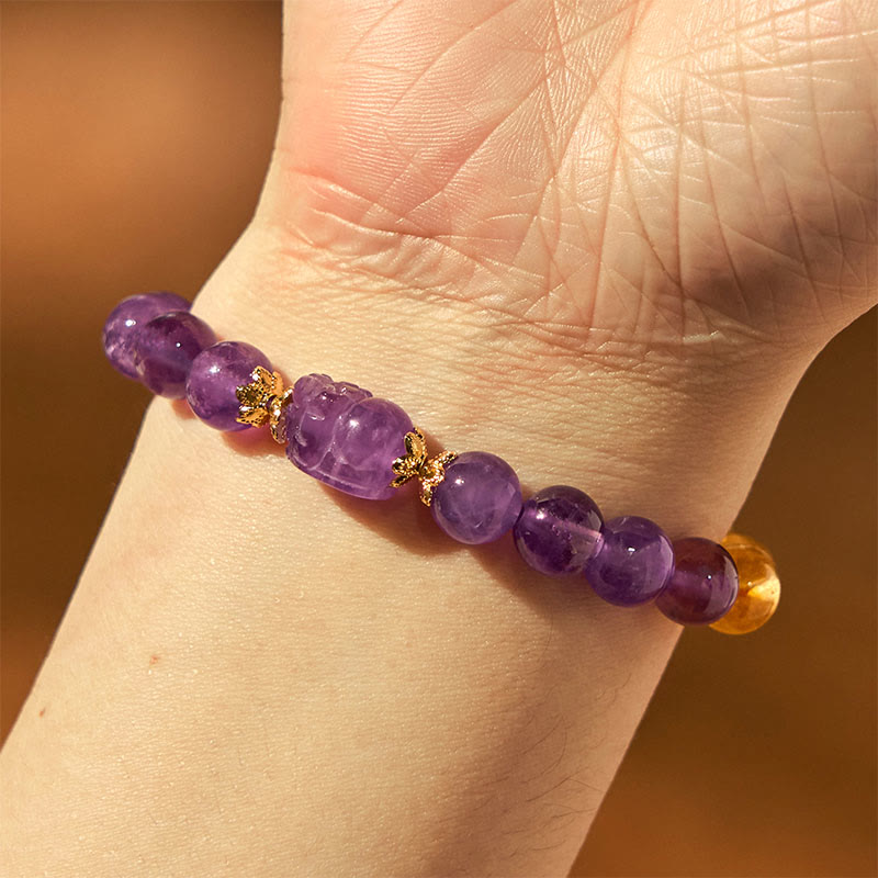 8mm Citrine Amethyst Pixiu Prosperity Bracelet