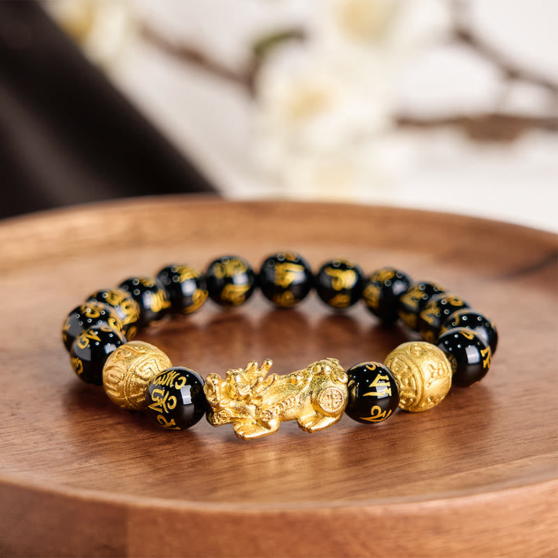 12mm Feng Shui Pixiu Obsidian Wealth Bracelet
