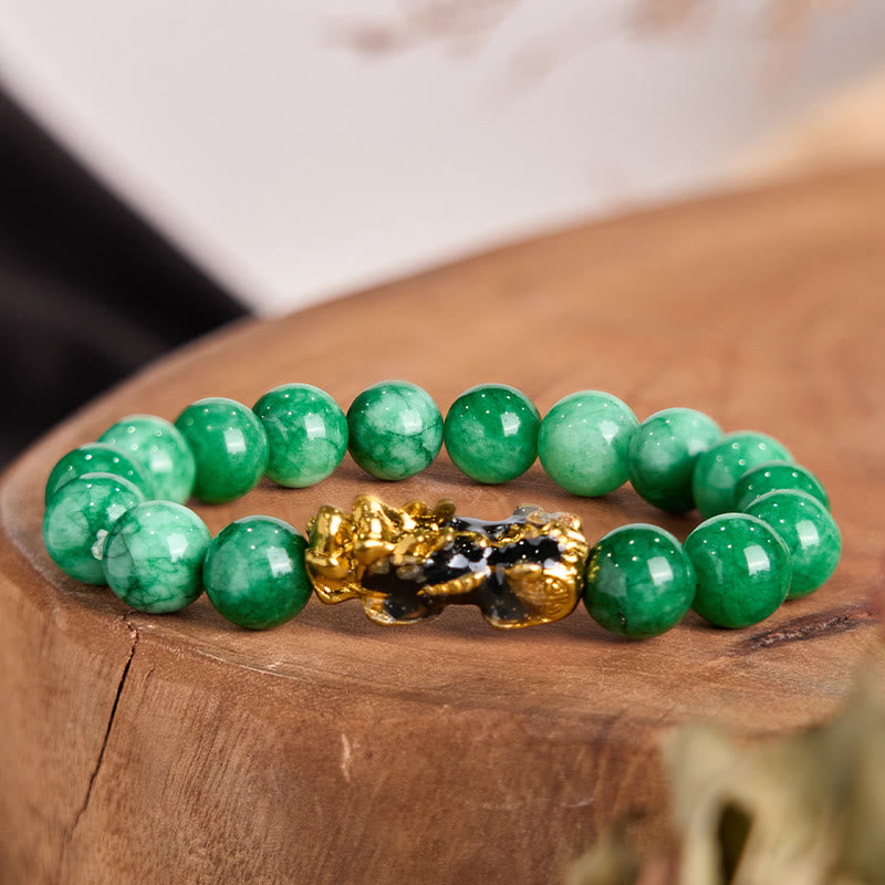 10mm Cyan Jade Pixiu Protection Bracelet for Wealth & Luck