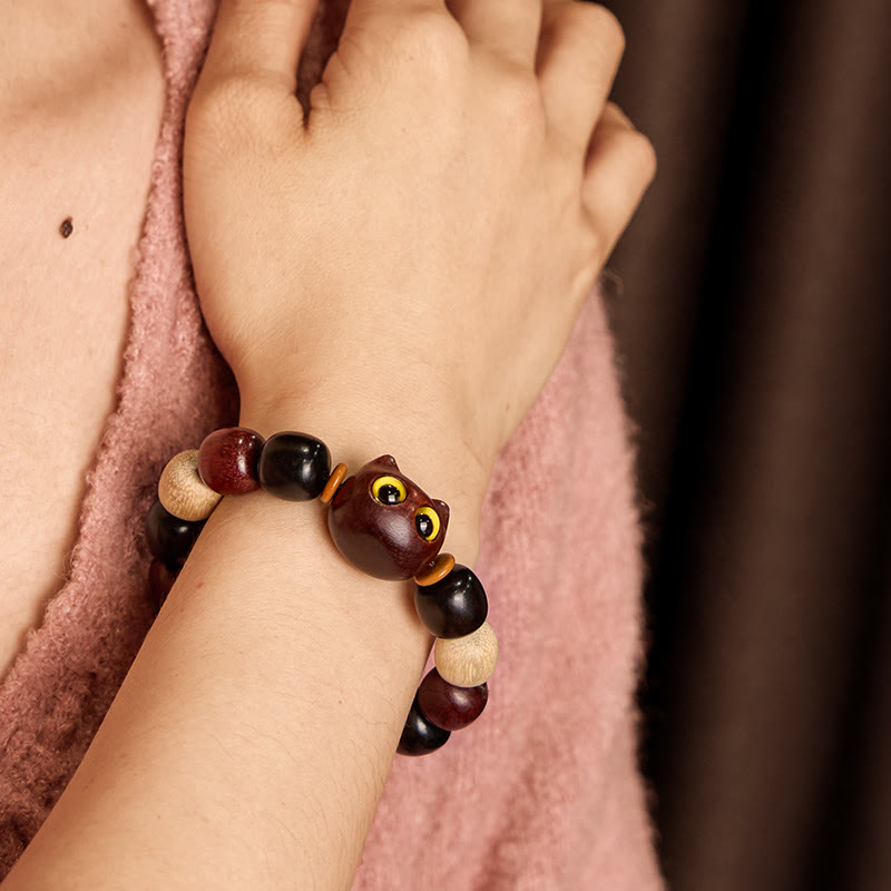 Small Leaf Red Sandalwood and Ebony Wood Protection Bracelet