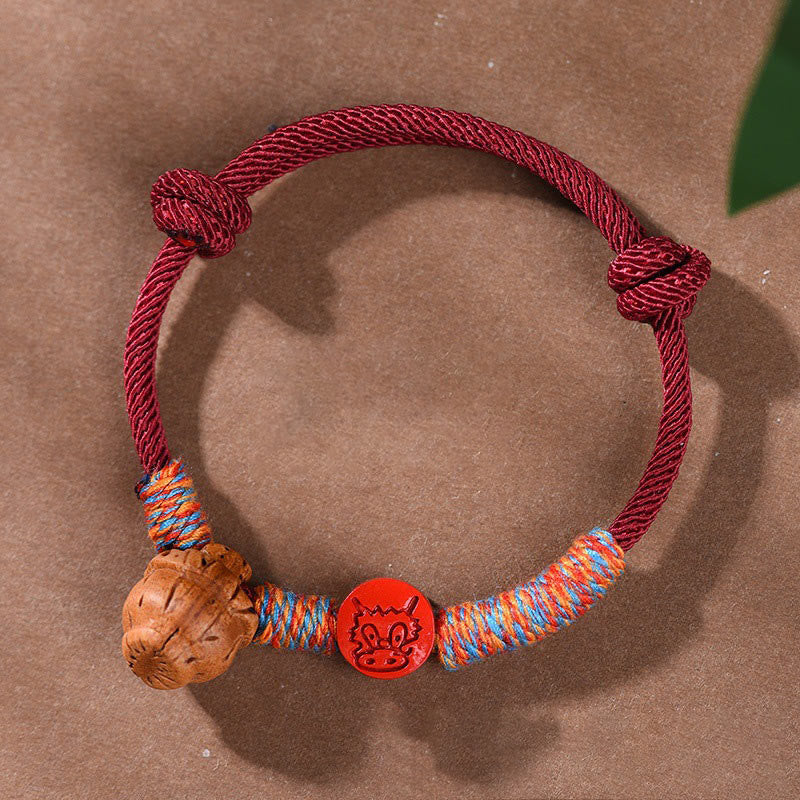 Chinese Zodiac Red String Peach Pit Cinnabar Luck Bracelet