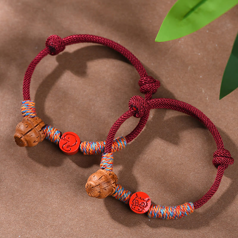 Chinese Zodiac Red String Peach Pit Cinnabar Luck Bracelet