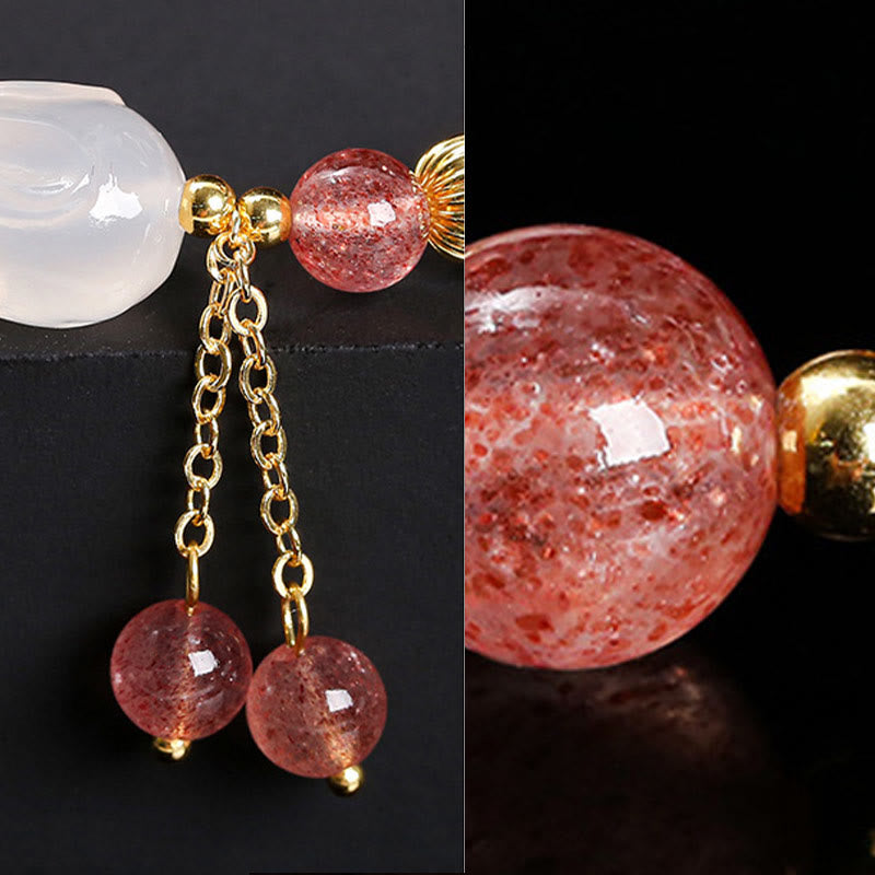 6mm Strawberry Quartz Rabbit Healing Bracelet for Women