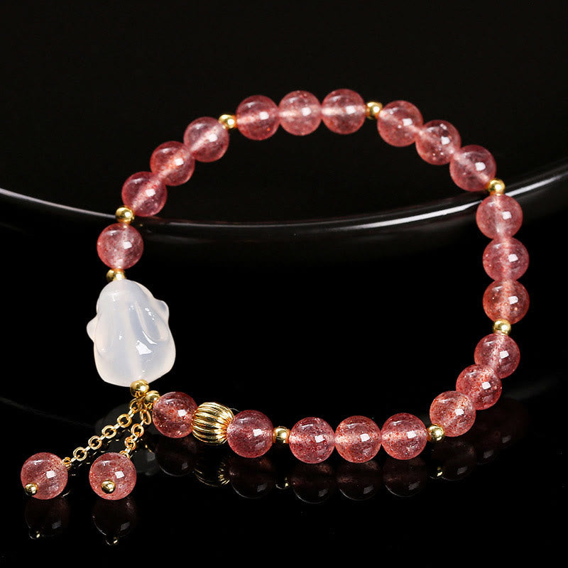 6mm Strawberry Quartz Rabbit Healing Bracelet for Women