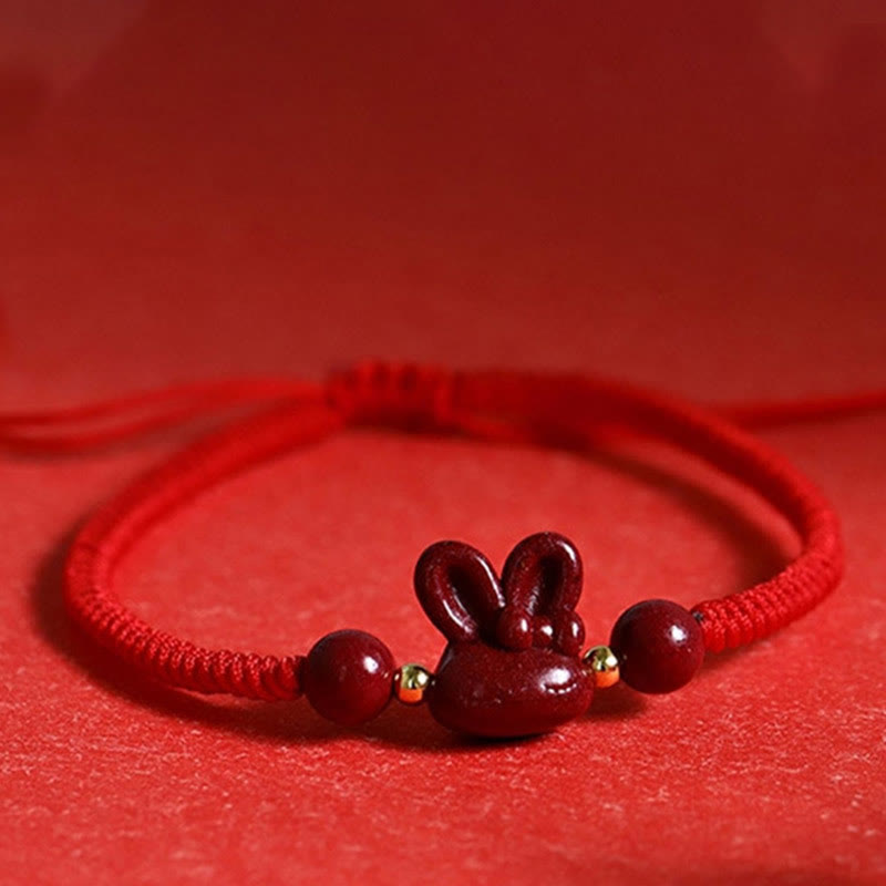 Cinnabar Chinese Zodiac Rabbit Luck Bracelet 14-17cm