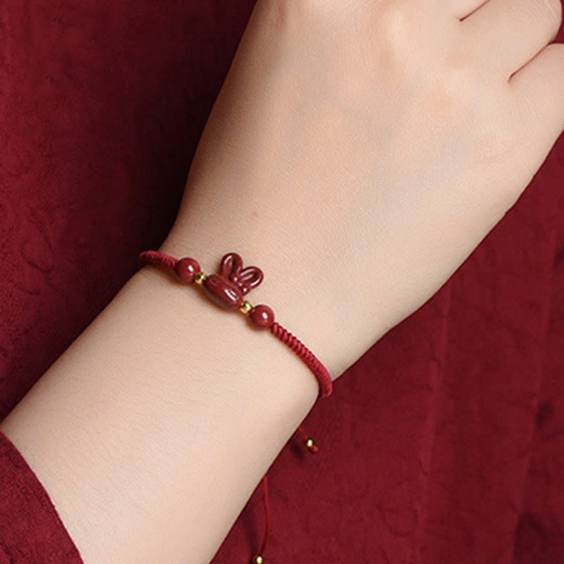 Cinnabar Chinese Zodiac Rabbit Luck Bracelet 14-17cm