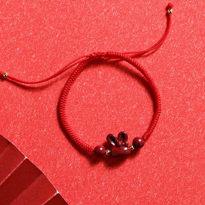 Cinnabar Chinese Zodiac Rabbit Luck Bracelet 14-17cm