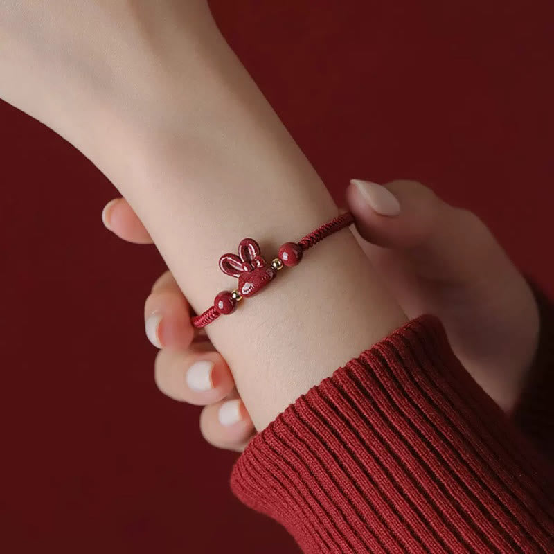 Cinnabar Chinese Zodiac Rabbit Luck Bracelet 14-17cm