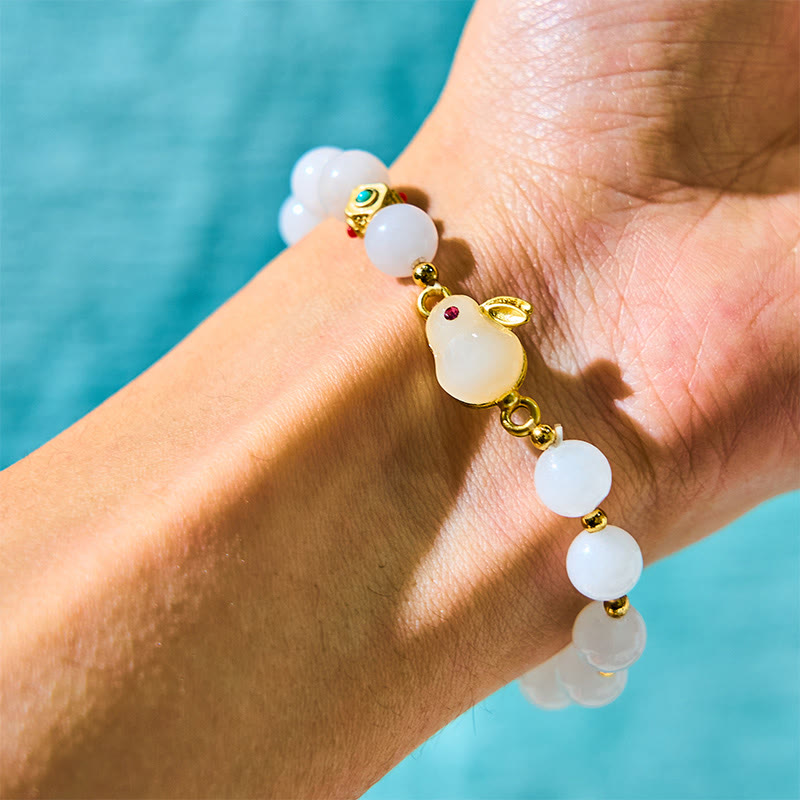 8mm Golden Silk Jade Luck Bracelet with Rabbit Charm
