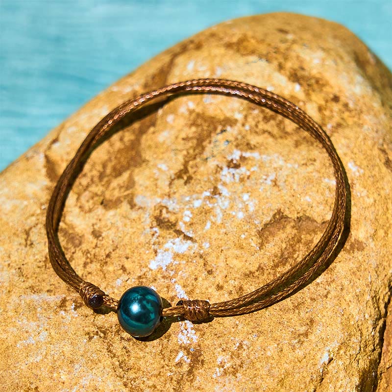 Tahitian Black Pearl Healing Bracelet on Wax Rope 14-19cm